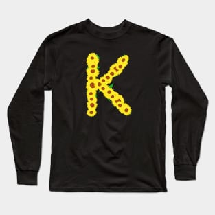 Sunflowers Initial Letter K (Black Background) Long Sleeve T-Shirt